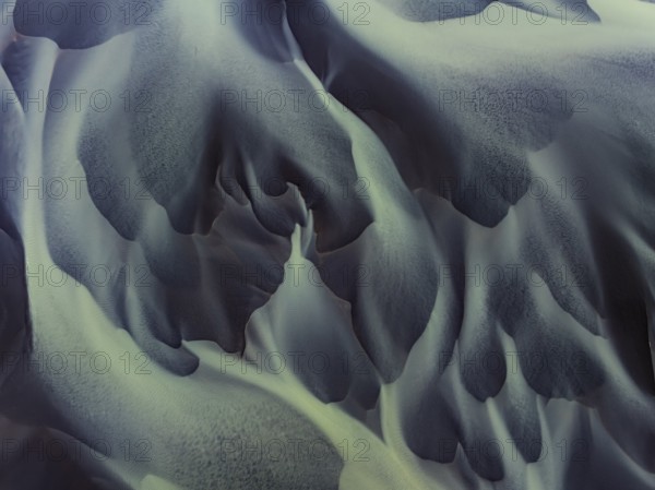 River, river course, river delta, water flows, structures, sediments, aerial view, summer, South Iceland, Iceland