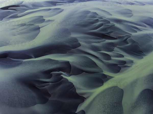 River, river course, river delta, water flows, structures, sediments, aerial view, summer, South Iceland, Iceland
