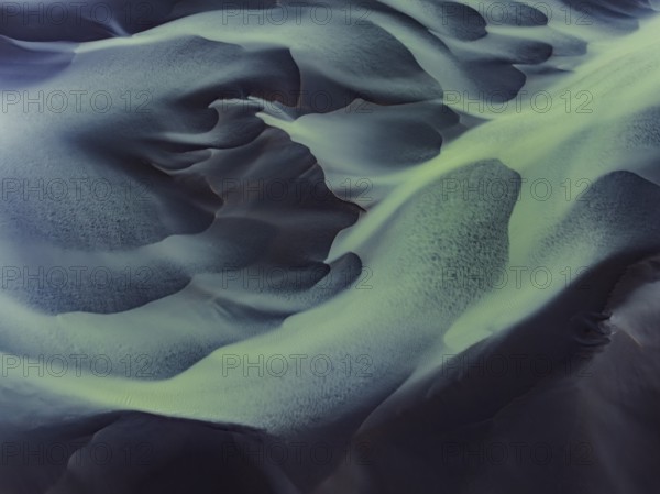 River, river course, river delta, water flows, structures, sediments, aerial view, summer, South Iceland, Iceland