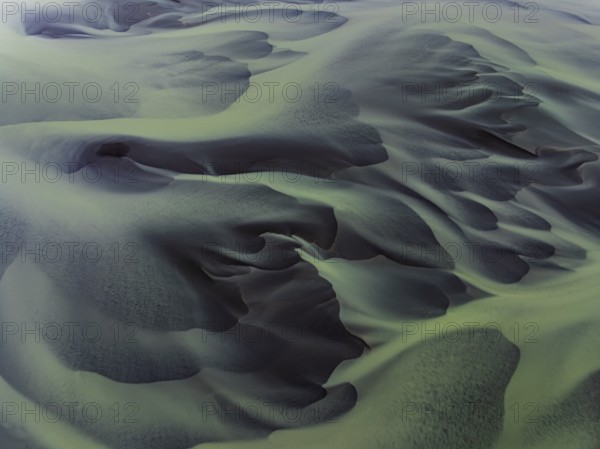 River, river course, river delta, water flows, structures, sediments, aerial view, summer, South Iceland, Iceland