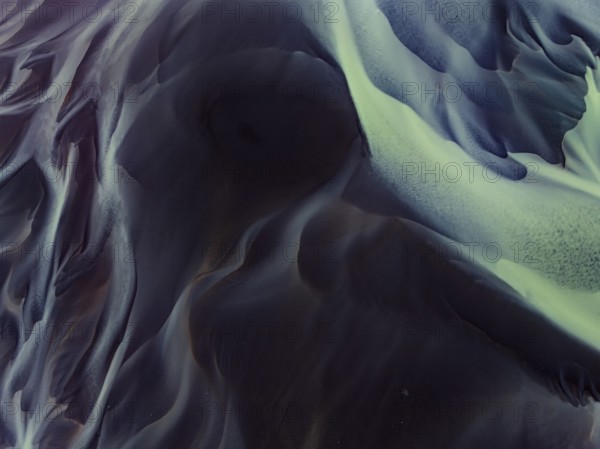 River, river course, river delta, water flows, structures, sediments, aerial view, summer, South Iceland, Iceland