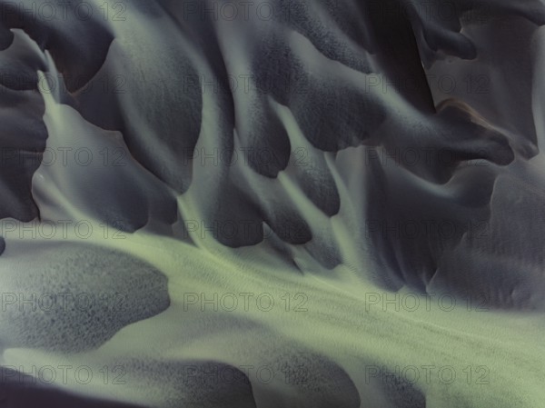 River, river course, river delta, water flows, structures, sediments, aerial view, summer, South Iceland, Iceland