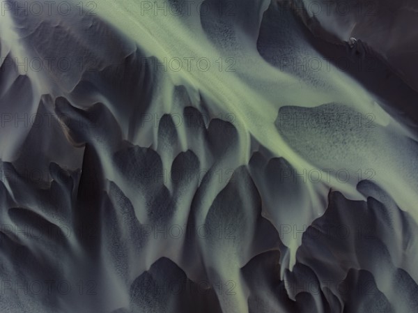 River, river course, river delta, water flows, structures, sediments, aerial view, summer, South Iceland, Iceland
