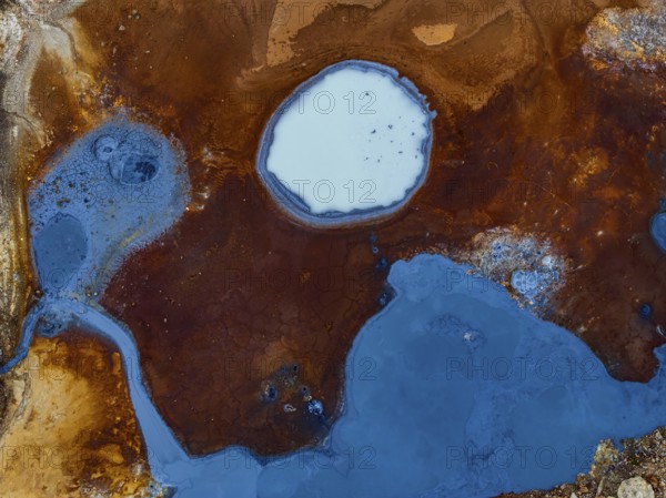 Hot springs, aerial view, evening light, summer, Krysuvik, Reykjanes Peninsula, Iceland