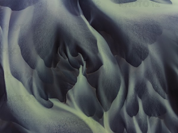 River, river course, river delta, water flows, structures, sediments, aerial view, summer, South Iceland, Iceland
