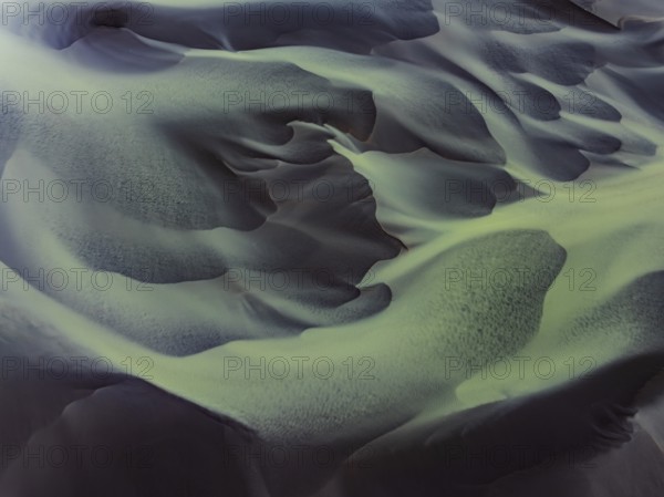River, river course, river delta, water flows, structures, sediments, aerial view, summer, South Iceland, Iceland