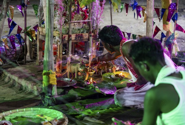 Members of the tea tribe community celebrate the vibrant Karam Festival with traditional rituals at a tea estate in Bokakhat, Assam, India, on 3 September 2025. Karam Puja, one of the most popular harvest festivals, is a celebration dedicated to the Karam tree. This tree symbolizes fertility, prosperity, and all things auspicious. During the festival, Karma dancers carry a branch of the Karam tree while singing and dancing