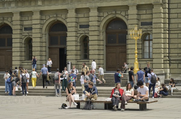 Students, Polyterrasse, Main Building, Swiss Federal Institute of Technology ETH, Rämistrasse, Zurich, Switzerland