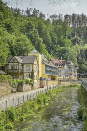 Old buildings, Hotel Praha an der Kamnitz, Hrensko, Czech Republic
