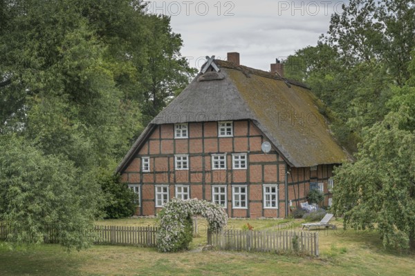 Old building, residential building, half-timbered house between Dömitz and Lenzen, Brandenburg, Germany