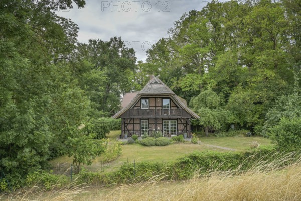 Old building, residential building, half-timbered house between Dömitz and Lenzen, Brandenburg, Germany