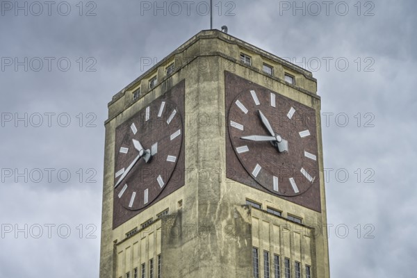 Clock tower of the old sewing machine factory, Bad Wilsnacker Straße, Wittenberge, district of Prignitz, Brandenburg, Germany