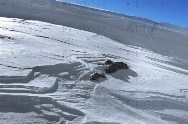 Snow drifts, Alpe Tognola ski area, San Martino di Castrozza, Trentino, South Tyrol, Italy