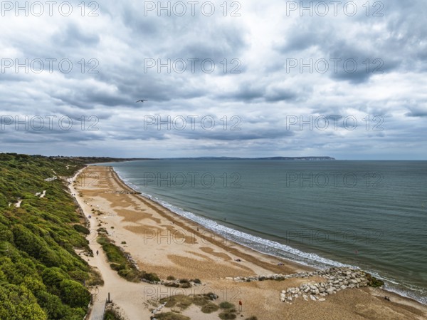 Highcliffe Beach from drone, Highcliffe, Dorset, England, United Kingdom