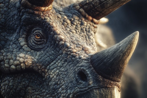 Portrait, close-up of a dinosaur, Ceratopsidae, AI generated