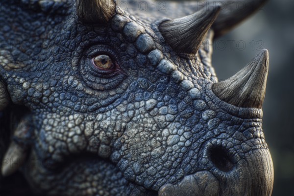 Portrait, close-up of a dinosaur, Ceratopsidae, AI generated