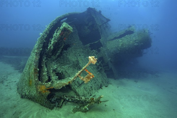 Wreck of 1972 sunken ship freighter decaying rusting shipwreck Elviscot lies on starboard side on the seabed at the western tip of Elba, Scoglio dell' Ogliera, Pomonte, Elba, Tuscany, Italy