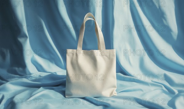 A white purse is on a blue background. The purse is the main focus of the image. The blue background creates a calm and serene mood. AI generated