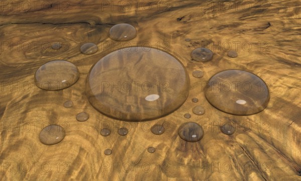 Some rendered water drops on wooden surface