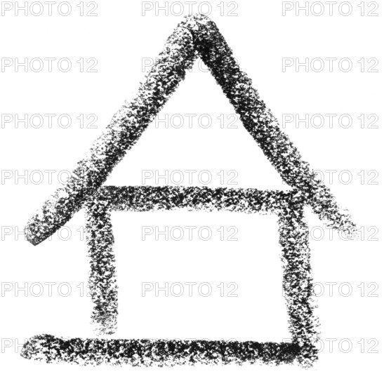 Crayon painted house icon in white back