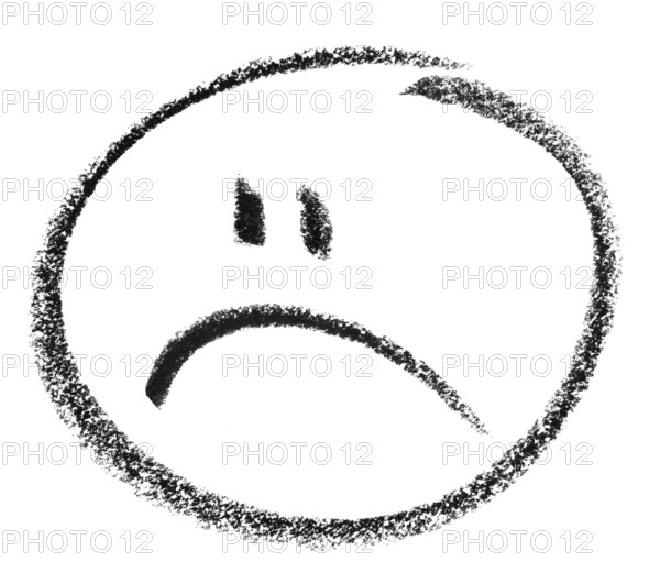 Crayon painted unhappy smiley in white back