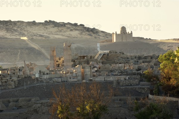 Idyllic scenery including the mausoleum of Aga Khan in Egypt at evening time