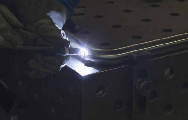 Closeup welding scenery in metallic ambiance