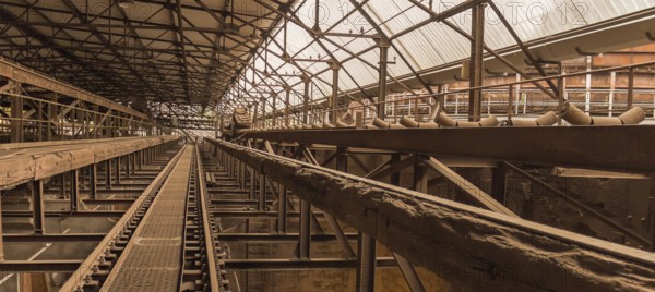 Weathered rusty industrial scenery with old rundown, steel girders and appliances