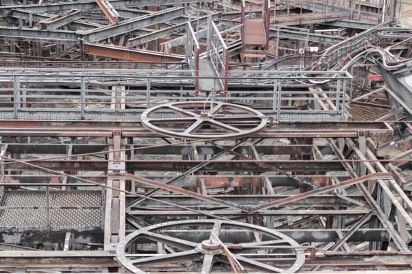 Weathered rusty industrial scenery with lots of old corroded steel girders