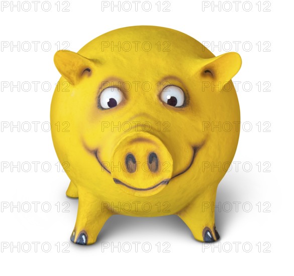 Figure of a funny yellow pig done by me in white back with shadow