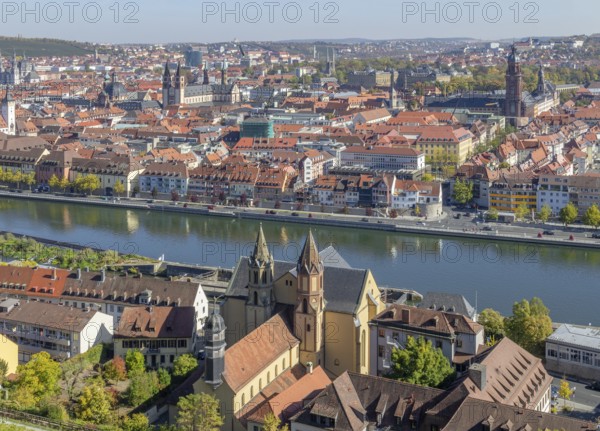Aerial view of Wuerzburg, a franconian city in Bavaria, Germany