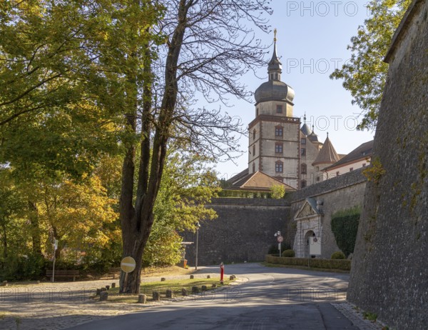 Idyllic scenery around the Marienberg Fortress near Wuerzburg in Franconia, a bavarian area in Germany