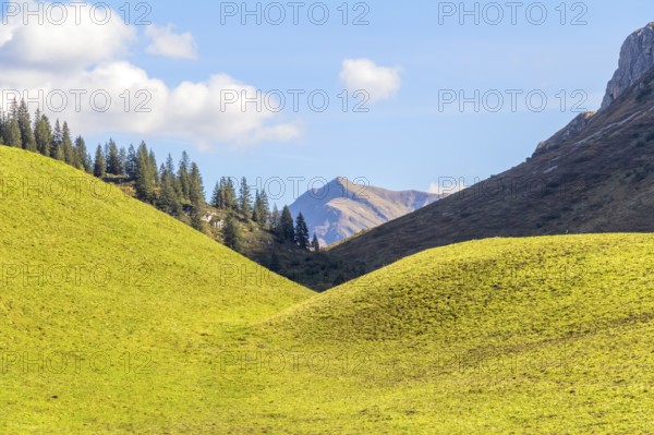 Idyllic scenery around Schroecken, a municipality in the district of Bregenz in the state of Vorarlberg in Austria