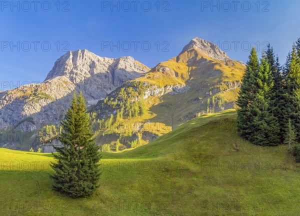 Idyllic scenery around Warth, a municipality in the district of Bregenz in the Austrian state of Vorarlberg