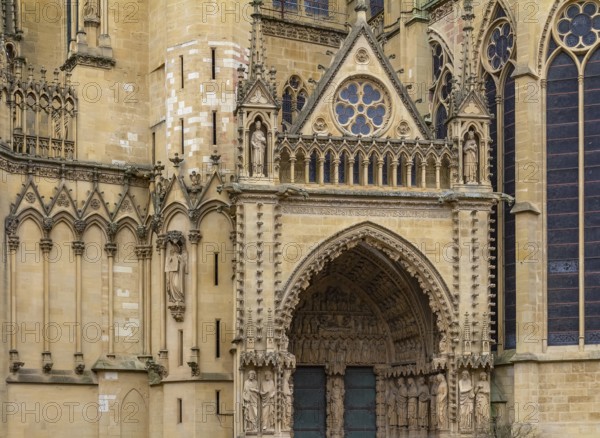 Architectural detail of the Cathedral of Saint Stephen in Metz, a city in the Lorraine region in France