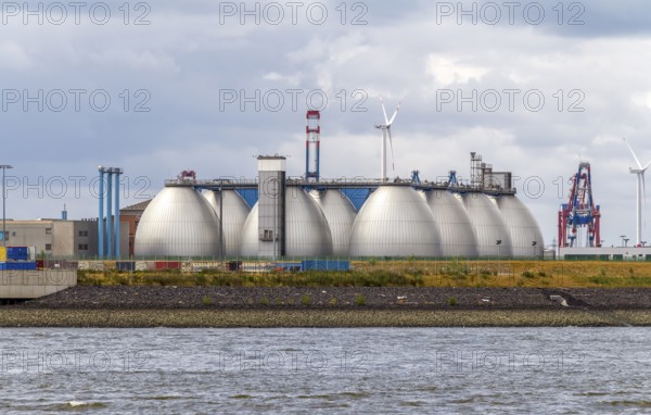 Waterworks scenery seen at the Port of Hamburg in Germany