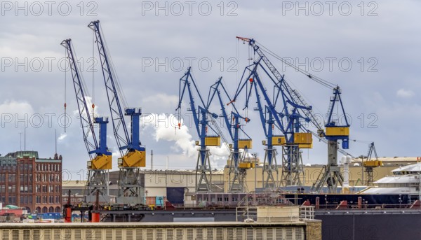 Container terminal scenery seen at the Port of Hamburg in Germany