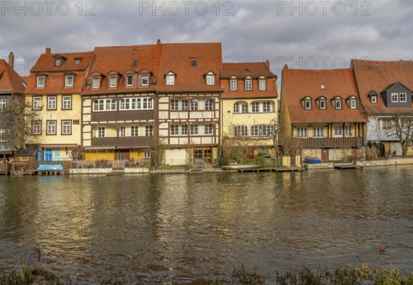 Idyllic riverside scenery in Bamberg, a town in Upper Franconia, Germany