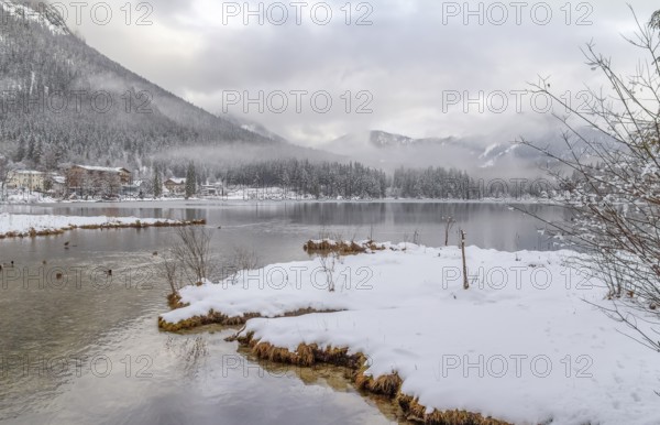 Lake named Hintersee in Bavaria at winter time