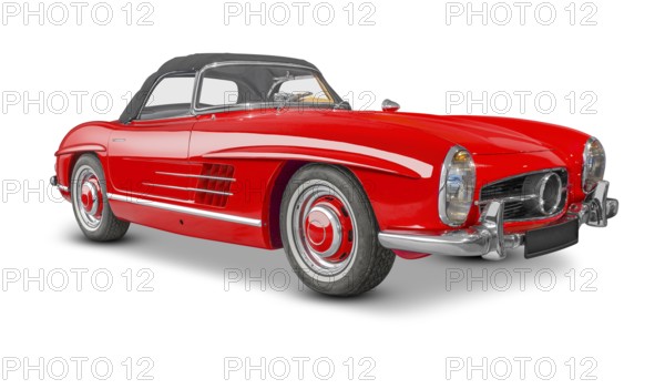 Red Roadster antique car in white back with shadow
