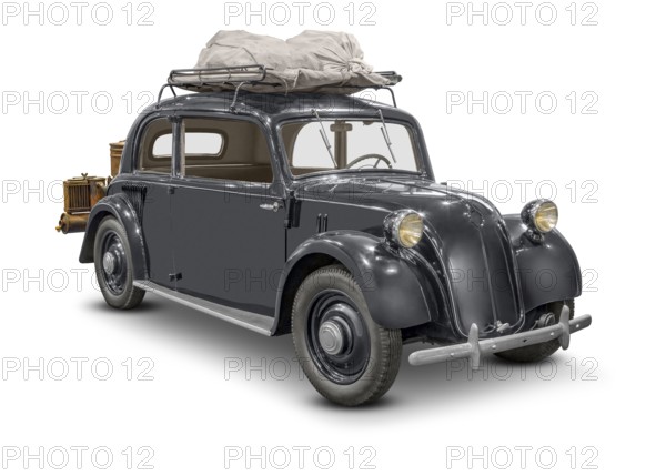 Old historic wood gas vehicle in white back with shadow