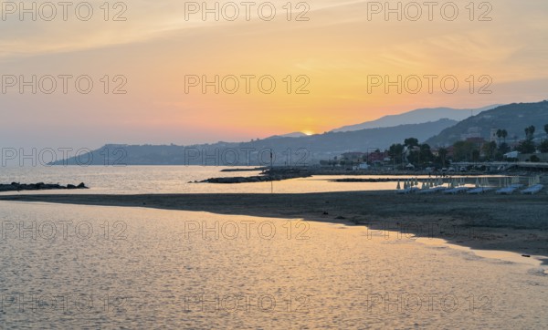 Idyllic sunset impression around Santo Stefano al Mare, a comune in the Province of Imperia in the Italian region Liguria