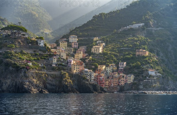 Scenery around Riomaggiore, a village at a coastal area named Cinque Terre in Liguria, located in the northwest of Italy