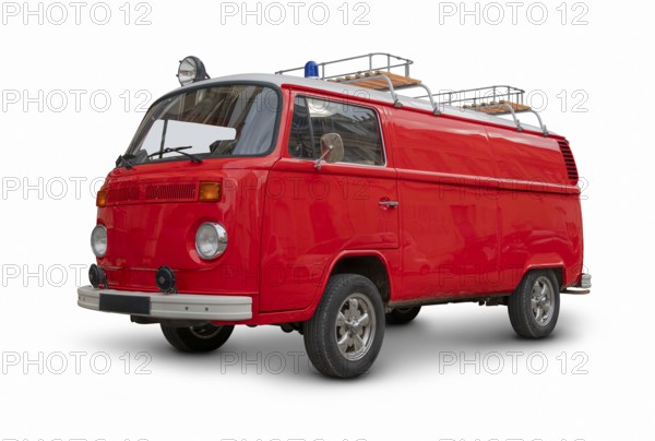Red german classic car transporter isolated on white with shadow