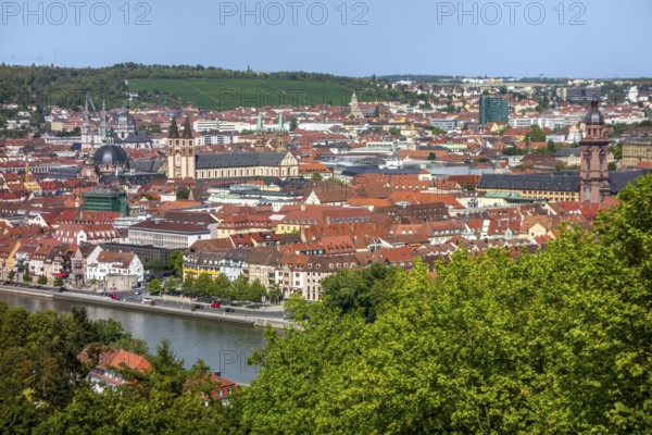 Aerial view of Wuerzburg, a city in the Franconia region in Bavaria, Germany, at summer time