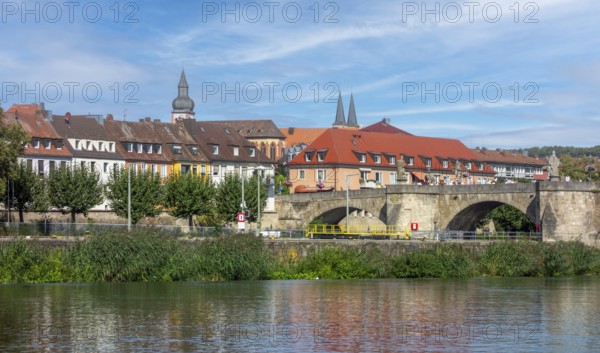 Scenery around the Old Main Bridge in Wuerzburg, a city in the region of Franconia in Bavaria, Germany