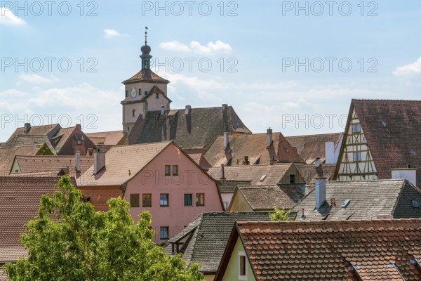 High angle view of Rothenburg ob der Tauber, a town in Middle Franconia in Bavaria, Germany