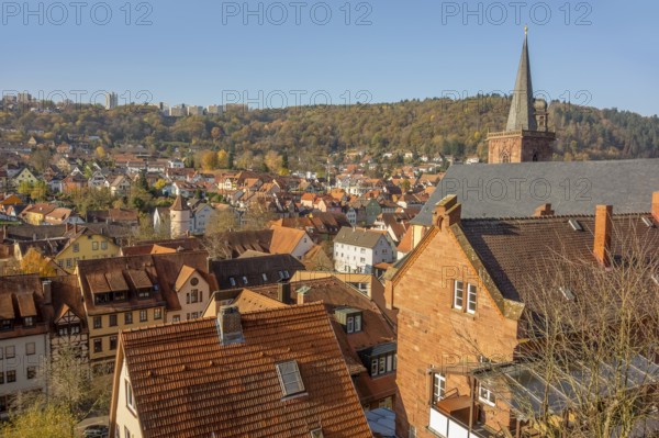 Aerial view of Wertheim, a town in Southern Germany at evening time