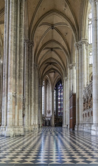 Scenery inside the Amiens Cathedral in Amiens, a city and commune in northern France. It is the capital of the Somme department in the region of Hauts-de-France