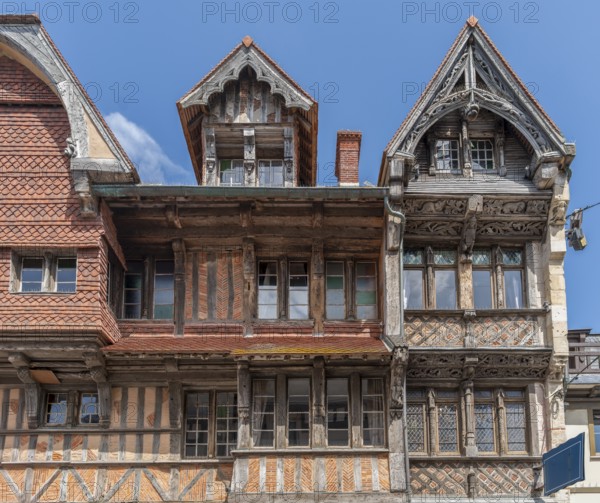 Historic wooden house facade seen in Yport, a commune in the Seine-Maritime department at Normandy, France